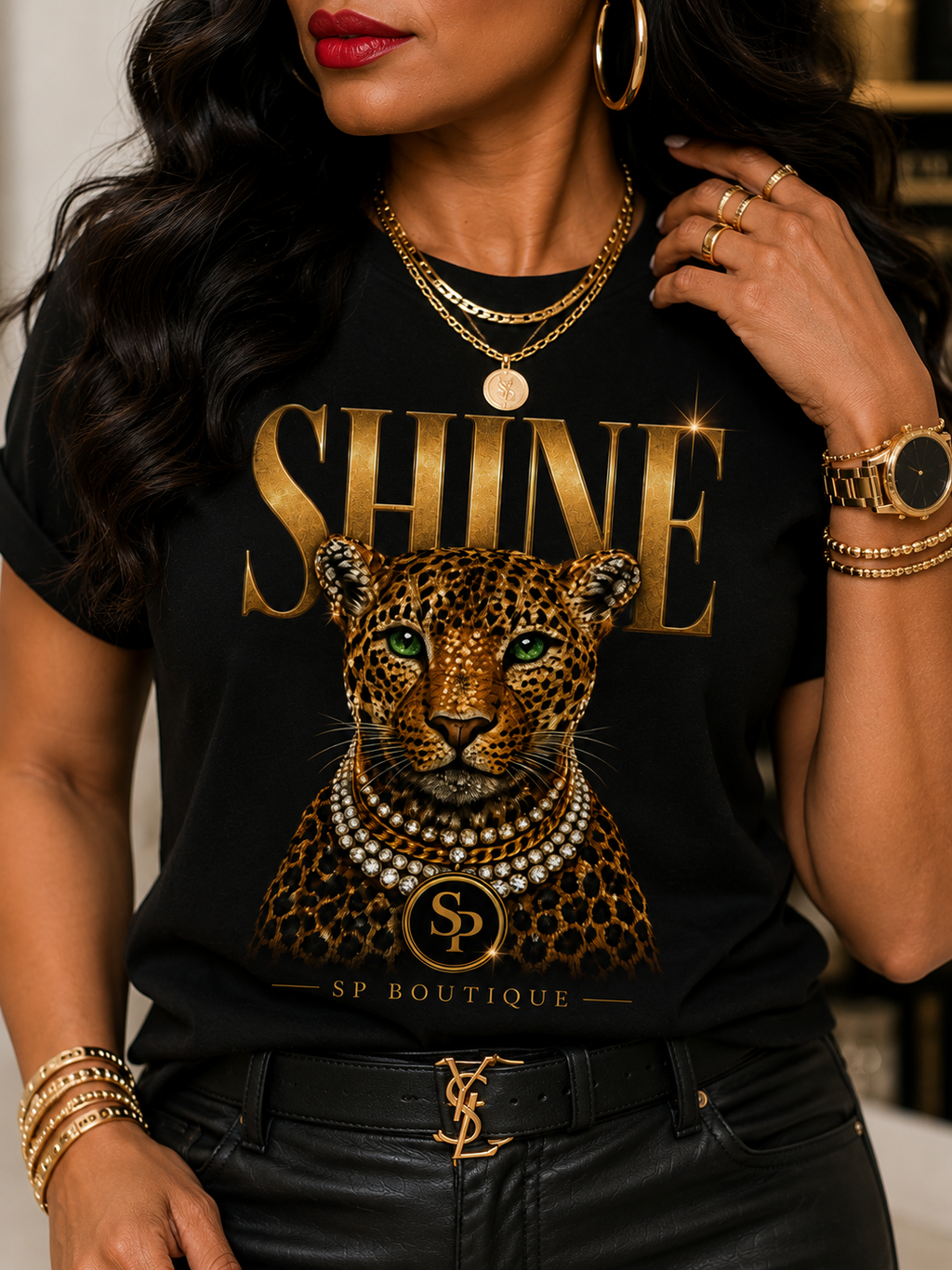 SHINE Leopard Graphic Tee | SP Boutique Exclusive