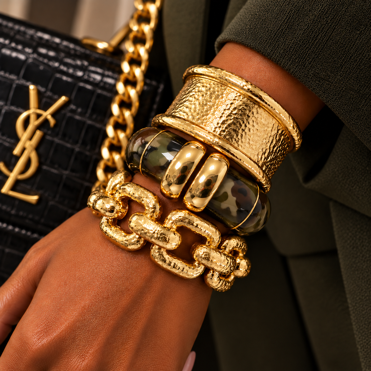 The Icon Cuff | Marbled Resin Hinged Statement Bracelet