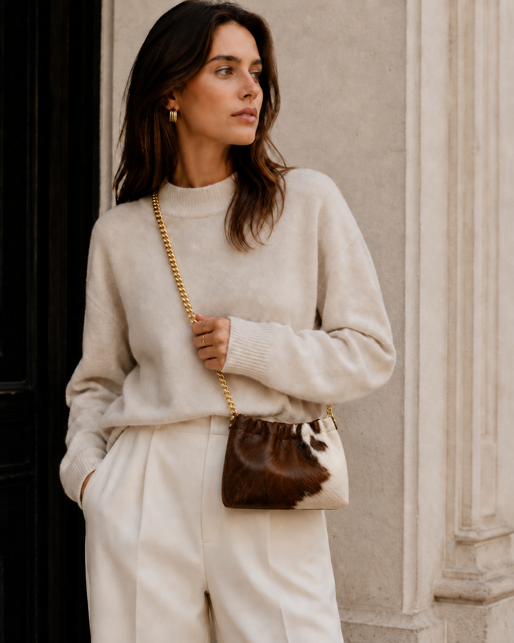GENUINE LEATHER & COWHIDE PATTERNS CROSSBODY BAG